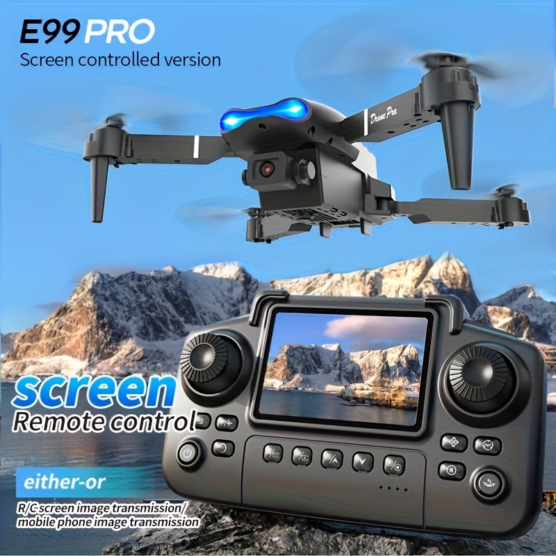 Drone Controller Screen - 2026年型、デュアルカメラ4K HD、画面付きリモコン、2つのバッテリー、40分の飛行時間、ワンキーで帰還、LEDライトを搭載した、折りたたみ式E99 PRO MAXドローン。大人や初心者向けのミニRCクアッドコプター。ブラックフライデーやクリスマスギフトに最適。